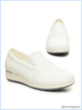Woven Leather Comfort Slip-On Sneaker with Cushioned Insole & Arch Support